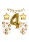 Gold Konsept 4 Yaş Doğum Günü Kutlama Seti; Beyaz Gold Konfetili Balon, Rakam Yıldız Folyo ve Banner