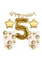 Gold Konsept 5 Yaş Doğum Günü Kutlama Seti; Beyaz Gold Konfetili Balon, Rakam Yıldız Folyo ve Banner