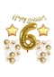 Gold Konsept 6 Yaş Doğum Günü Kutlama Seti; Beyaz Gold Konfetili Balon, Rakam Yıldız Folyo ve Banner