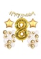 Gold Konsept 8 Yaş Doğum Günü Kutlama Seti; Beyaz Gold Konfetili Balon, Rakam Yıldız Folyo ve Banner