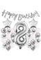 Gümüş Konsept 8 Yaş Doğum Günü Kutlama Seti Beyaz Gümüş Konfetili