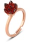 Zanaatsilver 925 Ayar Gümüş, Garnet Taşlı Rose Kaplama Lotus Çiçeği Yüzük