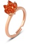 Zanaatsilver 925 Ayar Gümüş, Orange Taşlı Rose Kaplama Lotus Çiçeği Yüzük