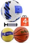 4'LÜ SET Basketbol Voleybol Sert Zemin Futbol Topu Top Şişirme Pompası Seti Mavi-018