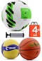 4'LÜ SET Basketbol Voleybol Sert Zemin Futbol Topu Top Şişirme Pompası Seti Yeşil-018