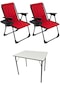Natura 2 Adet Kamp Sandalyesi Dikdörtgen Bardaklık Kırmızı + Masa
