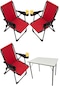 Silva 3 Adet Kamp Sandalyesi Bardaklıklı Lüks Kırmızı + MDF Masa