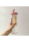 Pembe 700ml Filtre Plastik Su Şişesi Meyve Suyu Çay İçin Büyük Seyahat Okul İçme Suyu Şişesi Katlanabilir Saman İle Taşınabilir Bardak