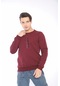 Escetic Erkek Spor Slimfit, Bisiklet Yaka Bordo Sweatshirt-4268