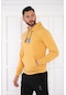 Escetic Spor Erkek Hardal Cepli, Kapüşonlu Sweatshirt-4169