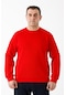 Maraton Sportswear Büyük Beden Erkek Bisiklet Yaka  Uzun Kol Basic Kırmızı Sweatshirt 19509-Kırmızı