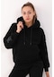 Maraton Sportswear Comfort Kadın Kapşonlu Uzun Kol Basic Siyah-siyah Sweatshirt 21443-siyah-siyah