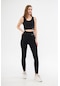 Lesa Wear Yüksek Bel Likralı Toparlayıcı Tayt Crop Takım Siyah