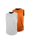 2'li Erkek Nem Emici Hızlı Kuruma Teknik Performans Sporcu Sıfır Kol T-shirt Drıfıt-sıfırkol2 Beyaz - Turuncu