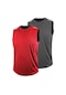 2'li Erkek Nem Emici Hızlı Kuruma Teknik Performans Sporcu Sıfır Kol T-shirt Drıfıt-sıfırkol2 Füme-kırmızı