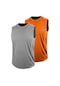 2'li Erkek Nem Emici Hızlı Kuruma Teknik Performans Sporcu Sıfır Kol T-shirt Drıfıt-sıfırkol2 Gri-turuncu