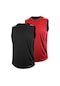 2'li Erkek Nem Emici Hızlı Kuruma Teknik Performans Sporcu Sıfır Kol T-shirt Drıfıt-sıfırkol2 Siyah-kırmızı