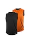 2'li Erkek Nem Emici Hızlı Kuruma Teknik Performans Sporcu Sıfır Kol T-shirt Drıfıt-sıfırkol2 Siyah-turuncu