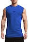 Erkek Nem Emici Hızlı Kuruma Atletik Teknik Performans Sporcu Sıfır Kol T-shirt Mg-atlet Mavi
