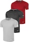 Genius Store 3'lü Genius Store Erkek Nem Emici Hızlı Kuruma Atletik Teknik Performans Spor T-shirt Drıfıt-kısakol3 Gri-füme-kırmızı
