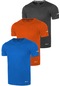 Genius Store 3'lü Genius Store Erkek Nem Emici Hızlı Kuruma Atletik Teknik Performans Spor T-shirt Drıfıt-kısakol3 Saksmavi-turuncu-füme
