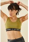 Tommy Life Yağ Yeşili Yazı Şeritli Standart Kalıp U Yaka Kadın Spor Büstiyer - 97113 Yağ Yeşili