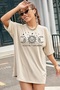 Kadın Taş Rengi Oversize Celestial Sun Moon Baskılı T-Shirt