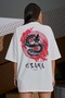 Beyaz Osaka Dragon Japonca Baskılı Oversize Salaş Kadın T-Shirt