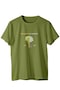 LuaLua Unisex Organik Pamuk Yeşil Baskılı Oversize Basic Tshirt