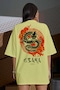 Sarı Osaka Dragon Japonca Baskılı Oversize Salaş Kadın T-Shirt