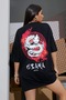 Siyah Osaka Dragon Japonca Baskılı Oversize Salaş Kadın T-Shirt