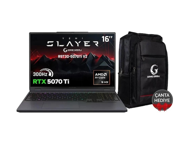 Game Garaj Slayer R9t3d-5070ti V2 C5 Amd Ryzen 9 9955hx3d 32gb Ram 2tb Ssd Rtx5070ti 16" 300hz Qhd+ Ips Freedos