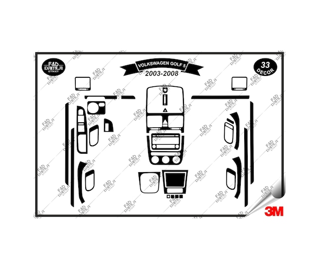 Volkswagen Golf 5 2003-2008 Torpido Konsol Trim Göğüs Maun Kaplama Set 33 Parça Siyah Renk