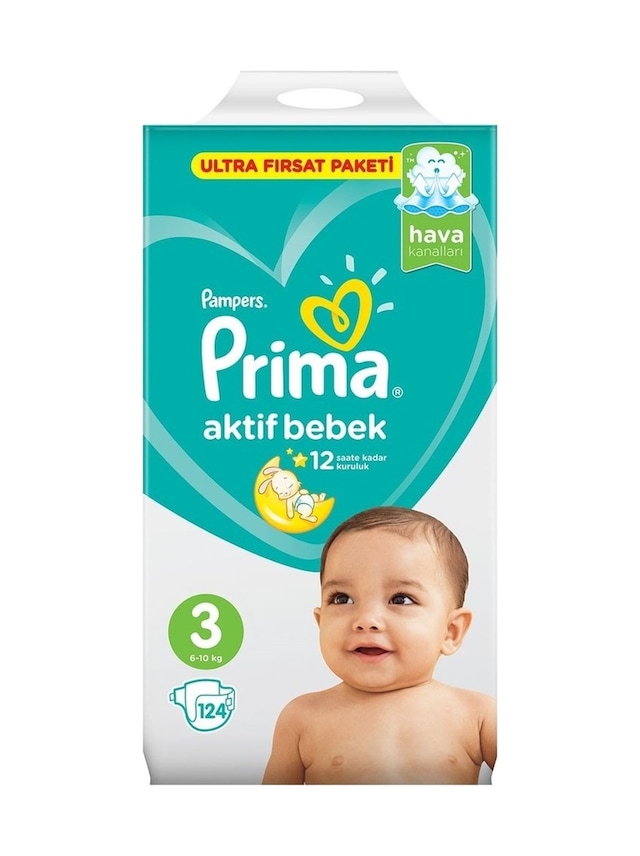 Prima Pampers Aktif Bebek Bezi 6-10 Kg 3 Numara 2 X 62 124 Adet 3 Numara