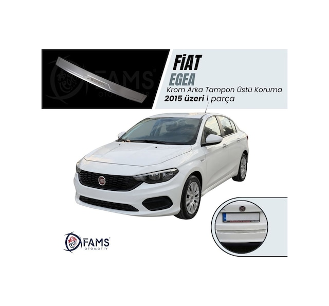 Fiat Egea Krom Arka Tampon Üstü Koruma 2015 Üzeri Yazılı Sedan P,çelik Taşlı