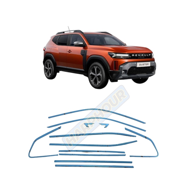 Renault Duster 2024 + Uyumlu Krom Cam Çerçeve 12 Parça Sağ Sol Alt Üst Tam Tur Paslanmaz Çelik