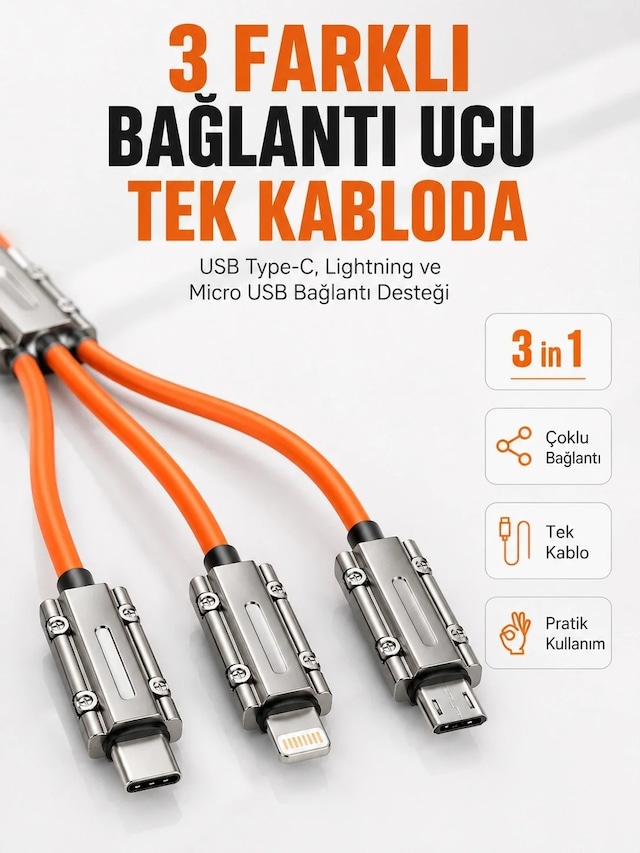 Ers Çinko Alaşımlı Metal Konnektörlü Dayanıklı 6a Hızlı Şarj Kablosu