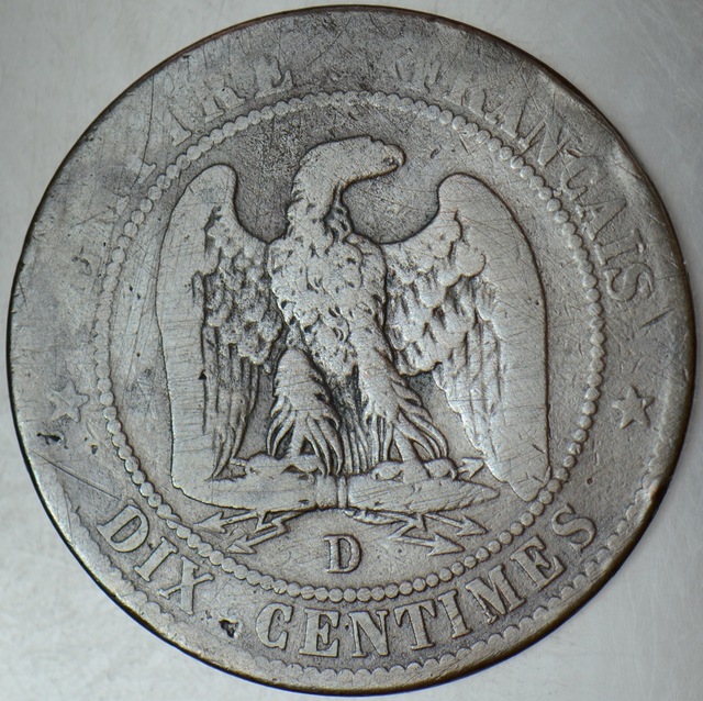 Fransa 10 Centimes 1855 D Lyon.