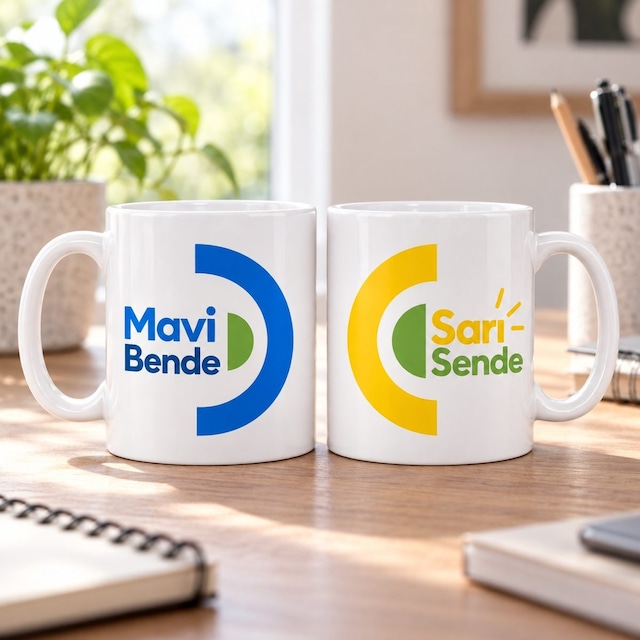 Renkler Yan Yana 2'li Porselen Kupa Seti - Model 495