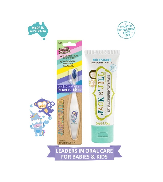 Jack N Jill Doğal Diş Bakım Seti Unicorn&monkey Diş Fırçası + Milkshake Aromalı Macun 50g