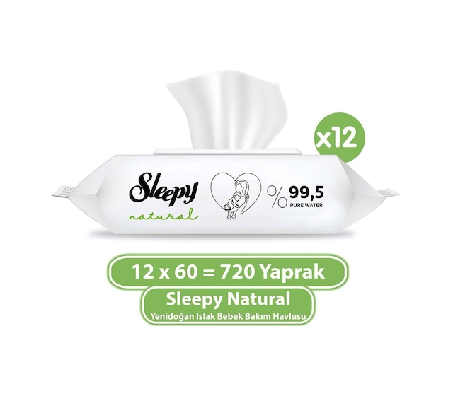 Sleepy Natural Yenidoğan Islak Bebek Bakım Havlusu 12 X 60'Lı