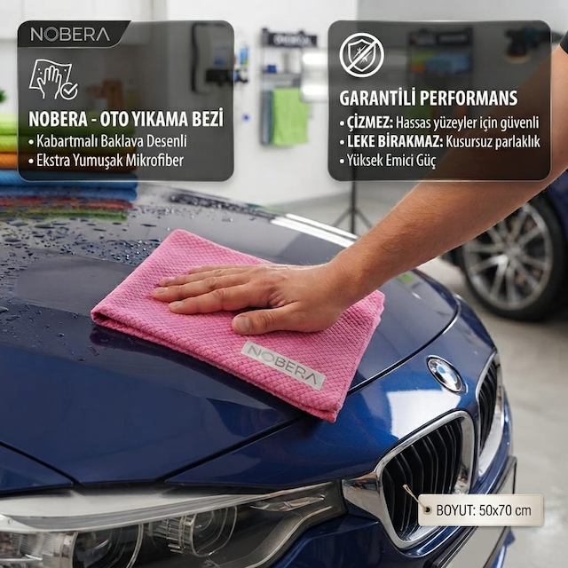 Nobera 50x70 Cm Kabartmalı Baklava Desen Çok Amaçlı Mikrofiber Oto Kurulama Ve Cam Bezi, Leke Bırakmaz Çizmez Oto Bakım Bezi 1 Adet