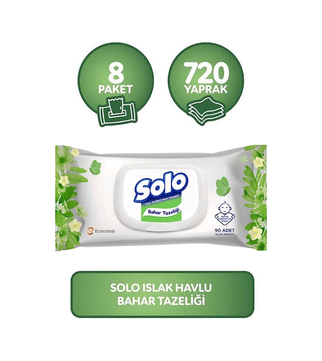 Solo Islak Havlu Kapaklı 8 x 90 Adet 720 Yaprak