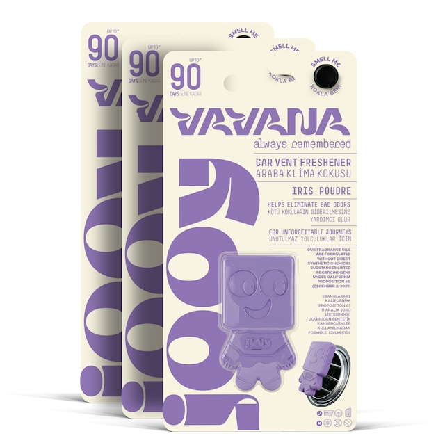 Vavana Araba Klima Kokusu 3'lü Set, 90 Gün Etkili Oto Kokusu Iris Poudre
