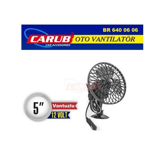 Carub Oto Vantilatör 12v 5 İnch Vantuzlu Vakumlu Çakmak Girişli