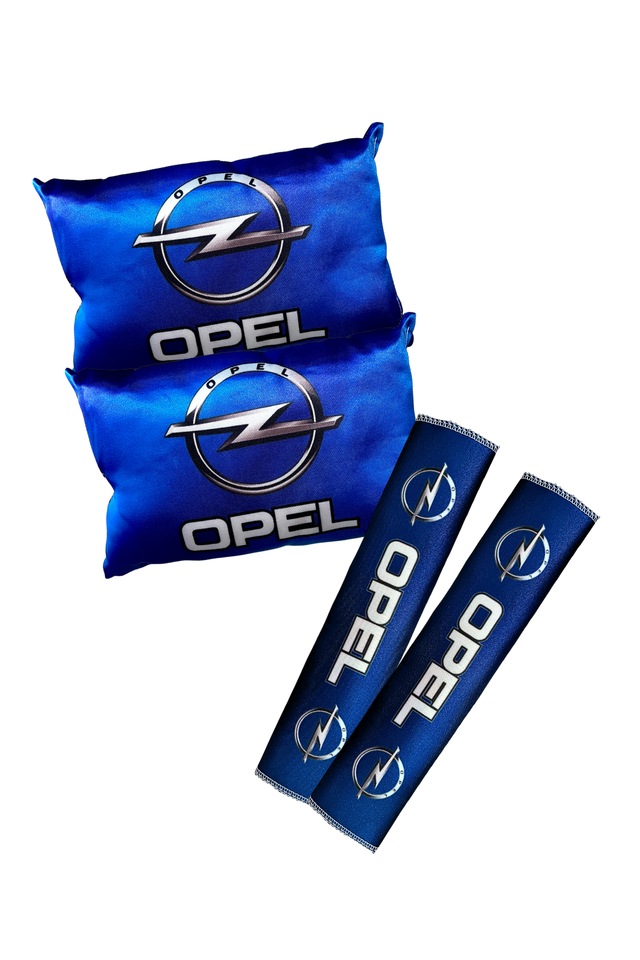 Opel Logolu Dijital Baskılı Mavi Araç Boyun Yastığı & Emniyet Kemer Pedi 2 Li Set Mavi