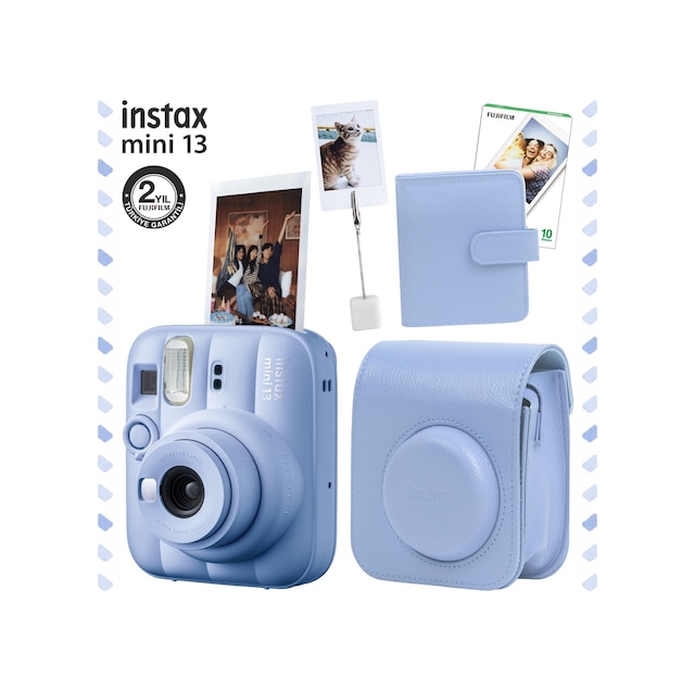 Instax Mini 13 Fotoğraf Makinesi Deri Çanta Albüm Kıskaç + 10'lu Film Hediye Seti