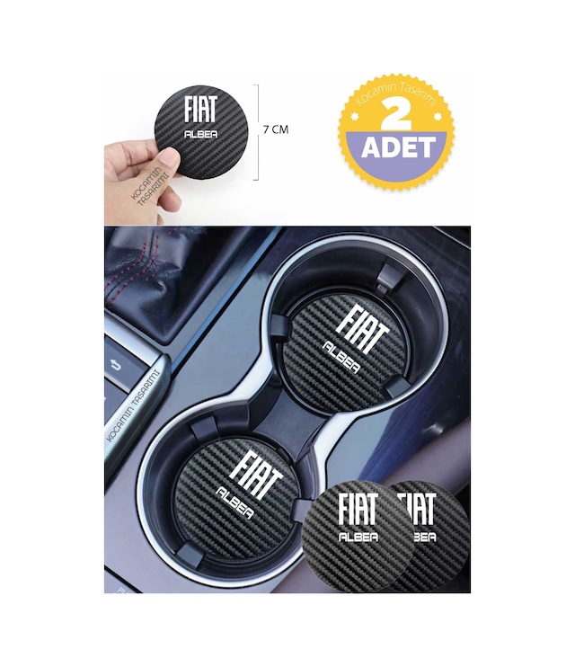 Fiat Albea Yazılı Karbon Araç Bardak Altlığı Fiat Albea Modeli İçin 7 Cm Şık Tasarım 2 Adet 2 Adet