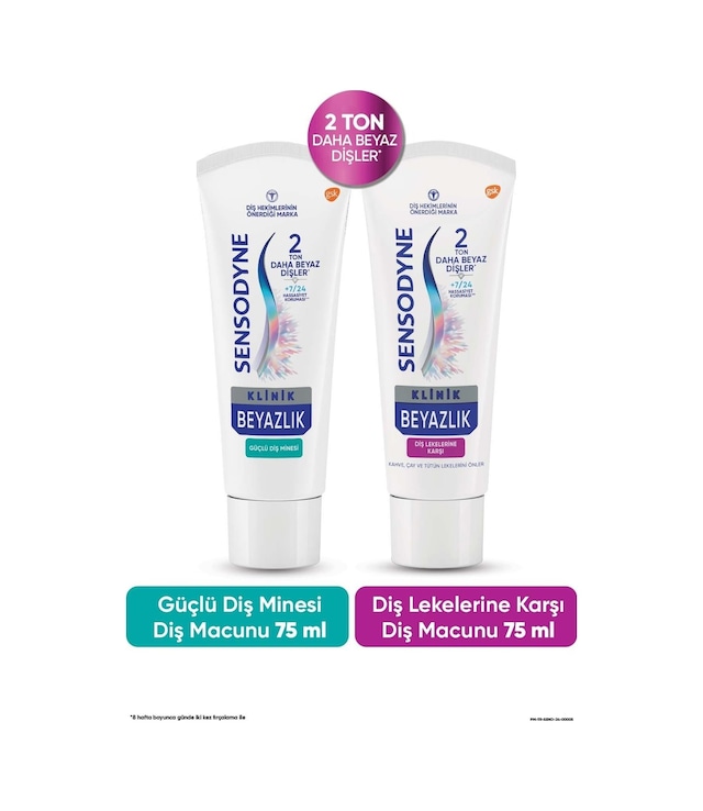 Sensodyne Klinik Beyazlık Güçlü Diş Minesi + Diş Lekelerine Karşı Diş Macunu 2 x 75 ML