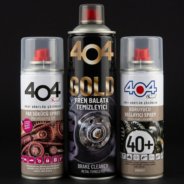 404 Pas Sökücü 200 Ml + Fren Balata Temizleyici Gold 500 Ml + 40+ Koruyucu Yağlayıcı Sprey 200 Ml 3'lü Bakım Seti
